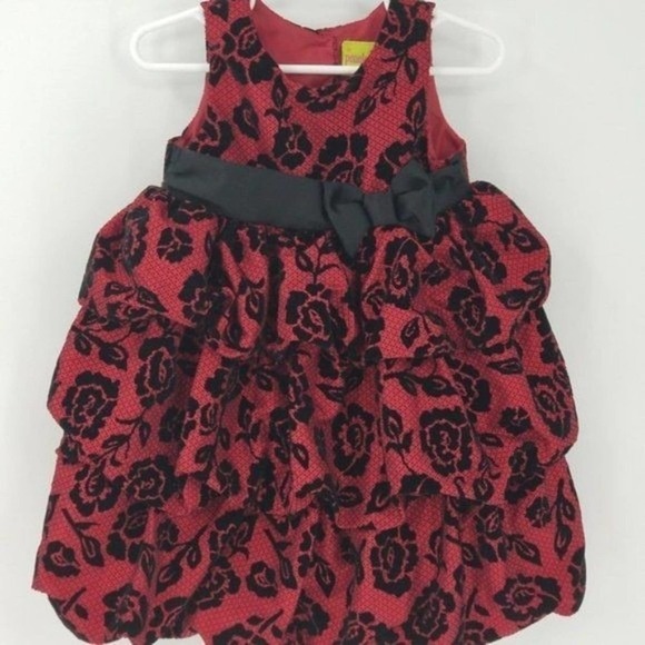 Penelope Mack Ruffle Tiered Velvet Floral Print Christmas Dress Size 2T - Picture 1 of 6